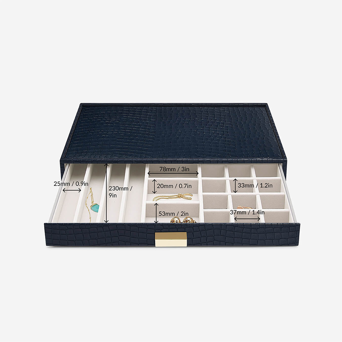 Stackers Navy Vegan Crocodile Supersize Premium Jewelry Box