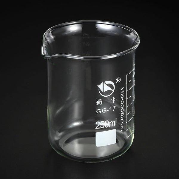 250ml Low Form Glass Beaker， 3.3 Borosilicate Lab Measuring Cups - Clear