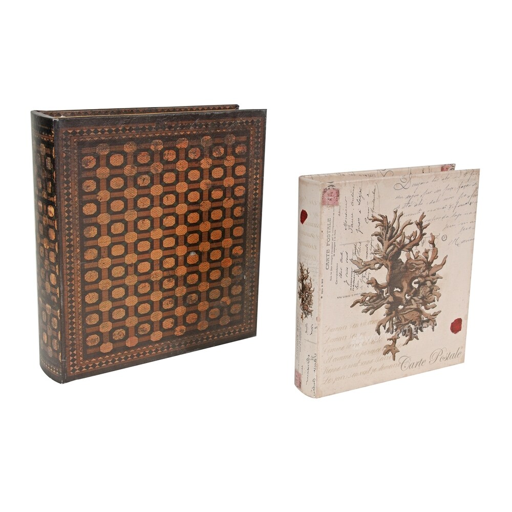 Brown and White 12 inch Decorative Book Boxes (Set of Two)