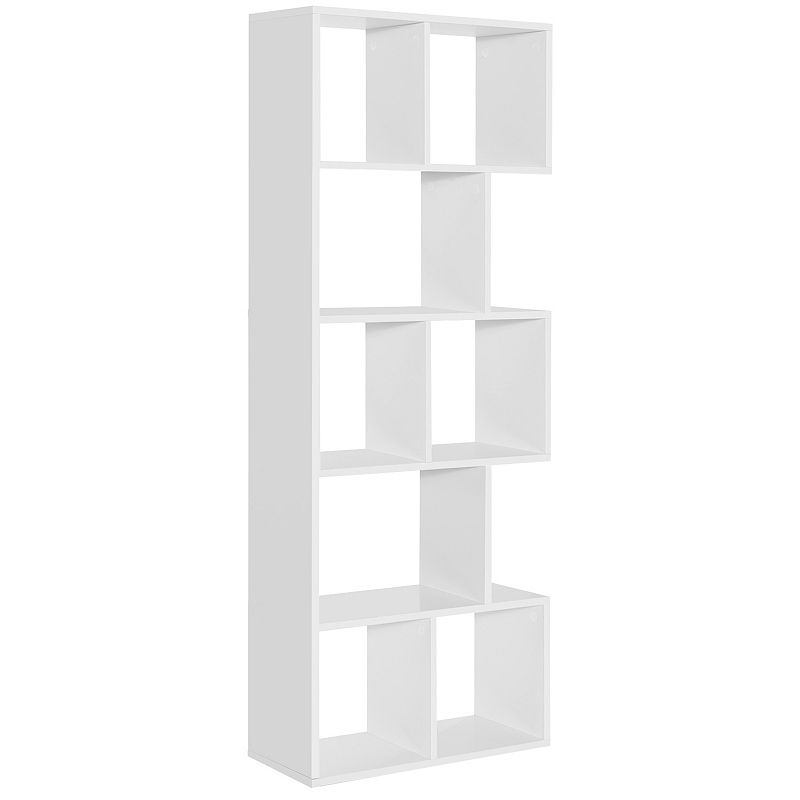 5 Tiers 63 Inch Tall Geometric Wooden Bookshelf with 8 Display Shelves-White