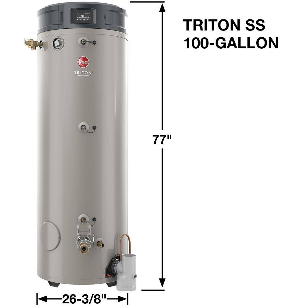 Rheem Commercial Triton Premium Heavy Duty High Eff. 100 Gal. 300K BTU ULN Natural Gas Power Direct Vent Tank Water Heater GHE100SS-300