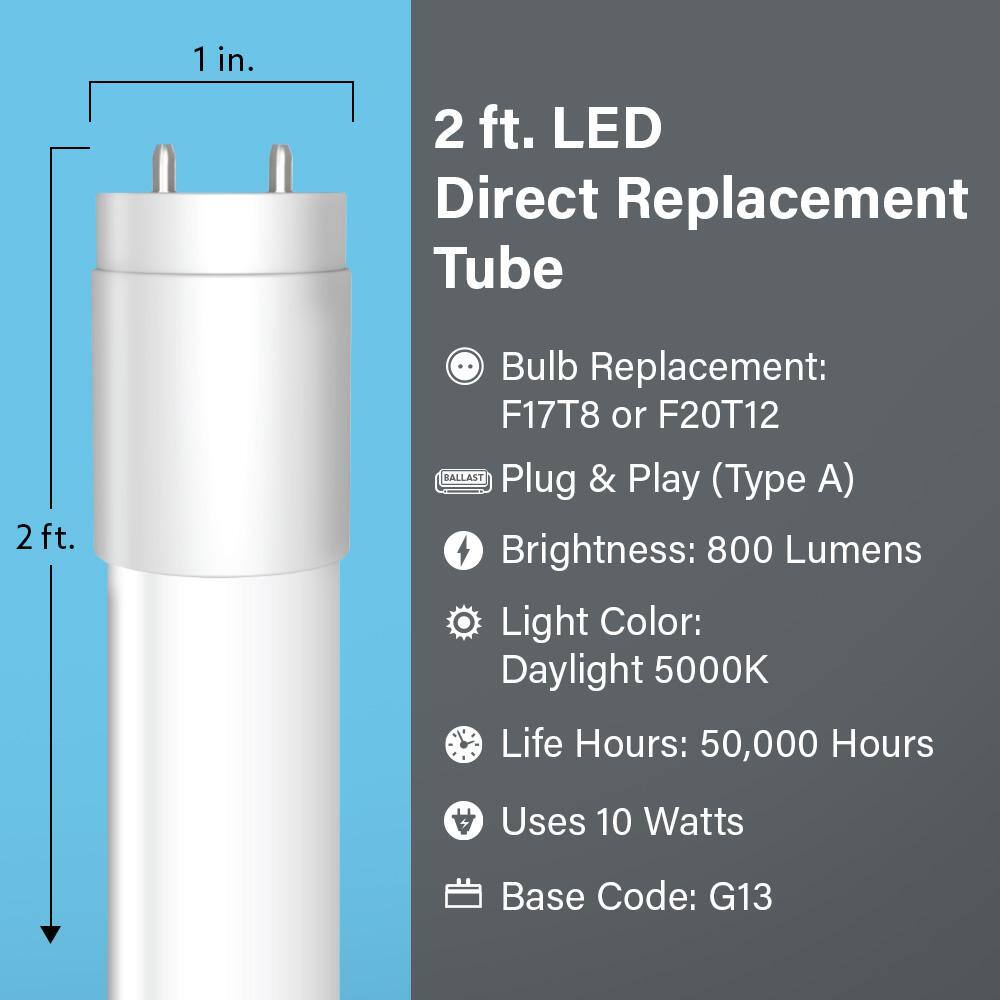 Feit Electric 10-Watt 2 ft. T812 G13 Type A Plug and Play Linear LED Tube Light Bulb Daylight 5000K T24850LEDG2RP