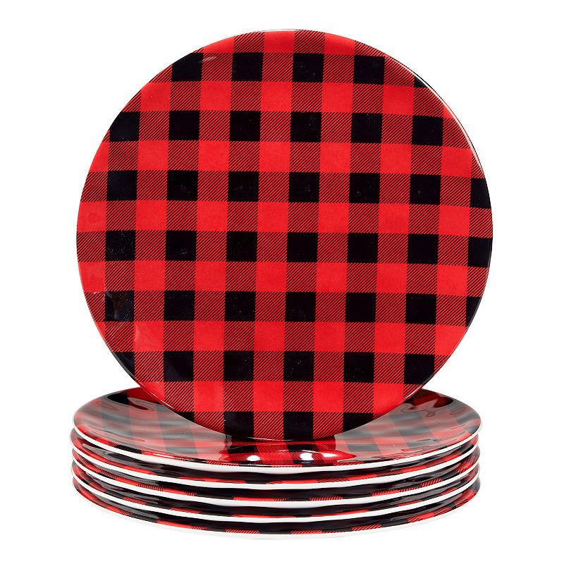 Certified International Set of 6 Red Buffalo Plaid Dessert/Salad Plates