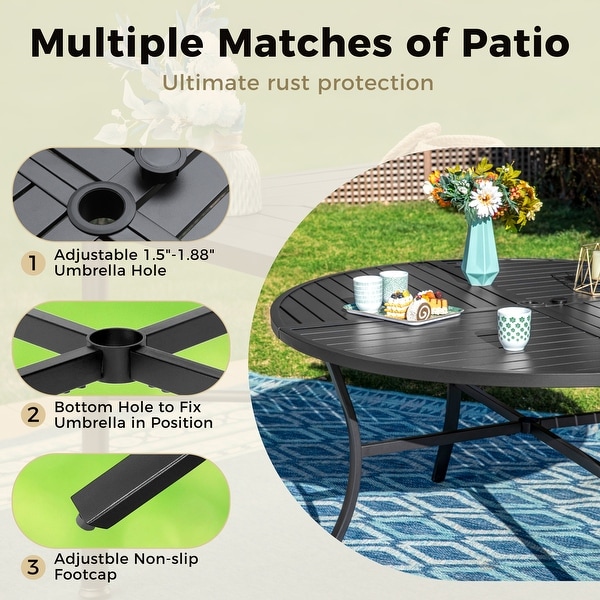 5Piece Patio Dining Set of 4 Swivel Steel Rattan Chairswith Deepseating and Back Cushions Chairs and 1 Metal Framed Table