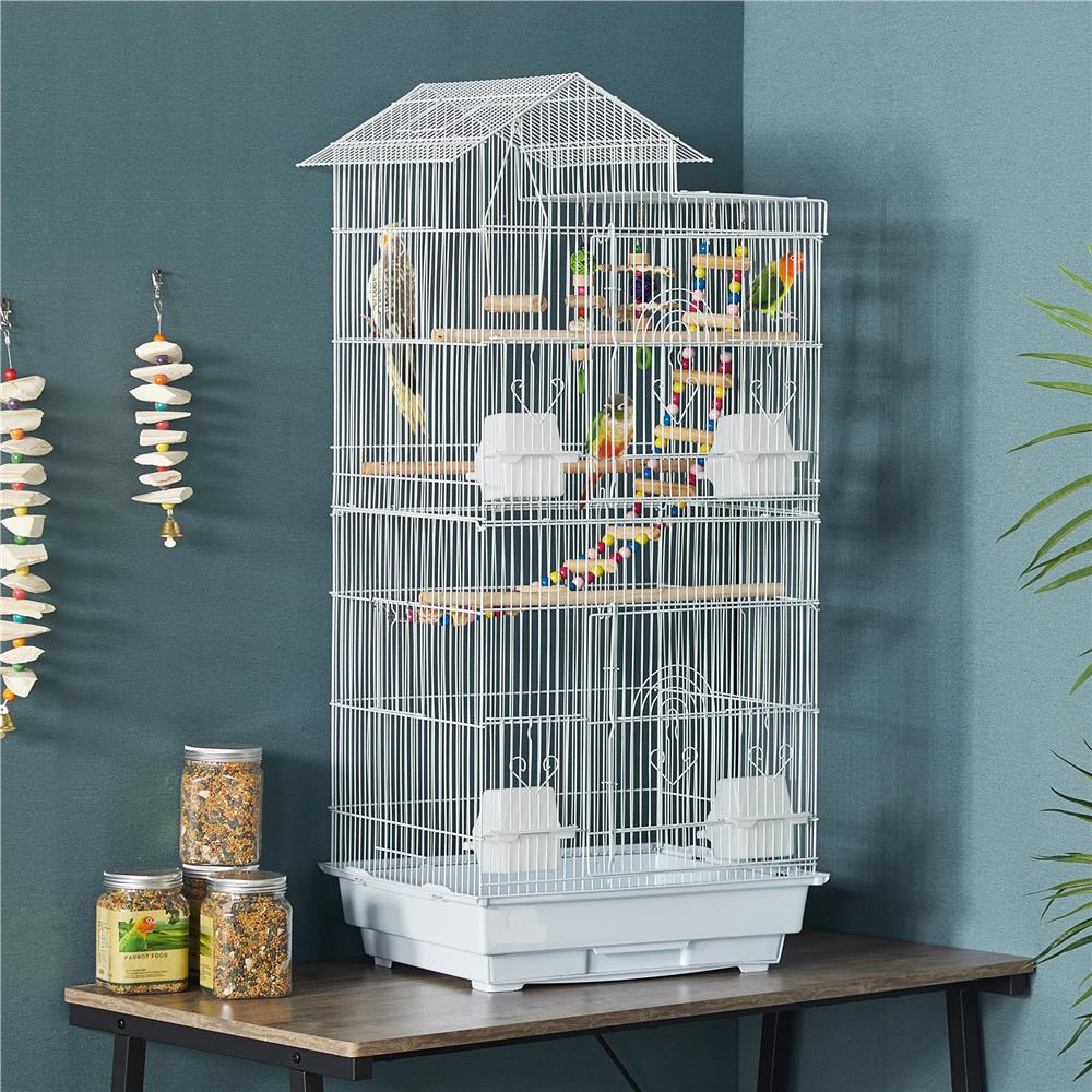 SmileMart 39  Metal Bird Cage with Perches and Toys White  Crowdfused