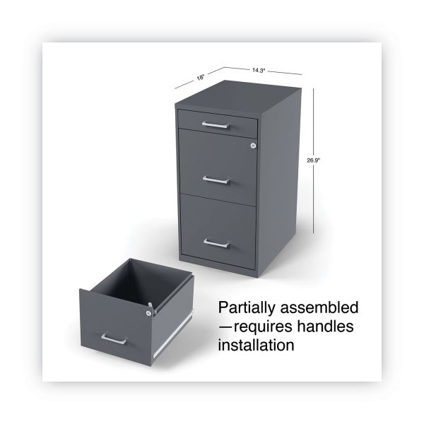 Alera Soho Vertical File Cabinet， 3 Drawers: Pencil/File/File， Letter， Charcoal， 14