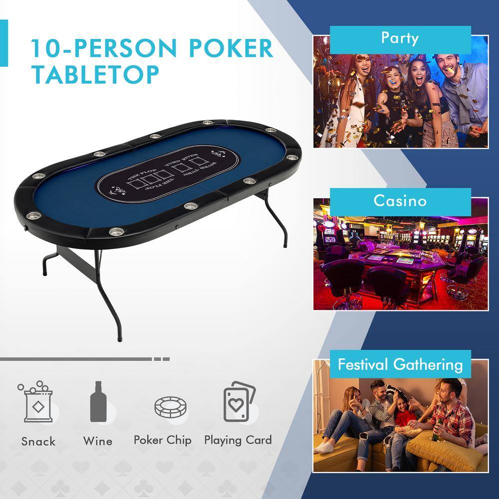 Costway Foldable 10 Player Poker Table Casino Texas Holdem with LED Lights USB Ports UY10016US-BL