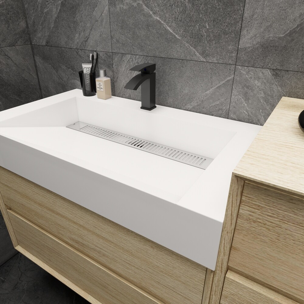 Kube 44'' Coffee Wood Wall Mounted Nano Bath Vanity with Reinforced Acrylic Sink