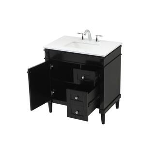 Simply Living 32 in. W x 21 in. D x 35 in. H Bath Vanity in Black with Ivory White Quartz Top SL95496BK