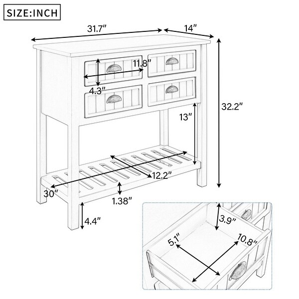 Merax Console Table with 4 Storage Drawers and Slatted Shelf