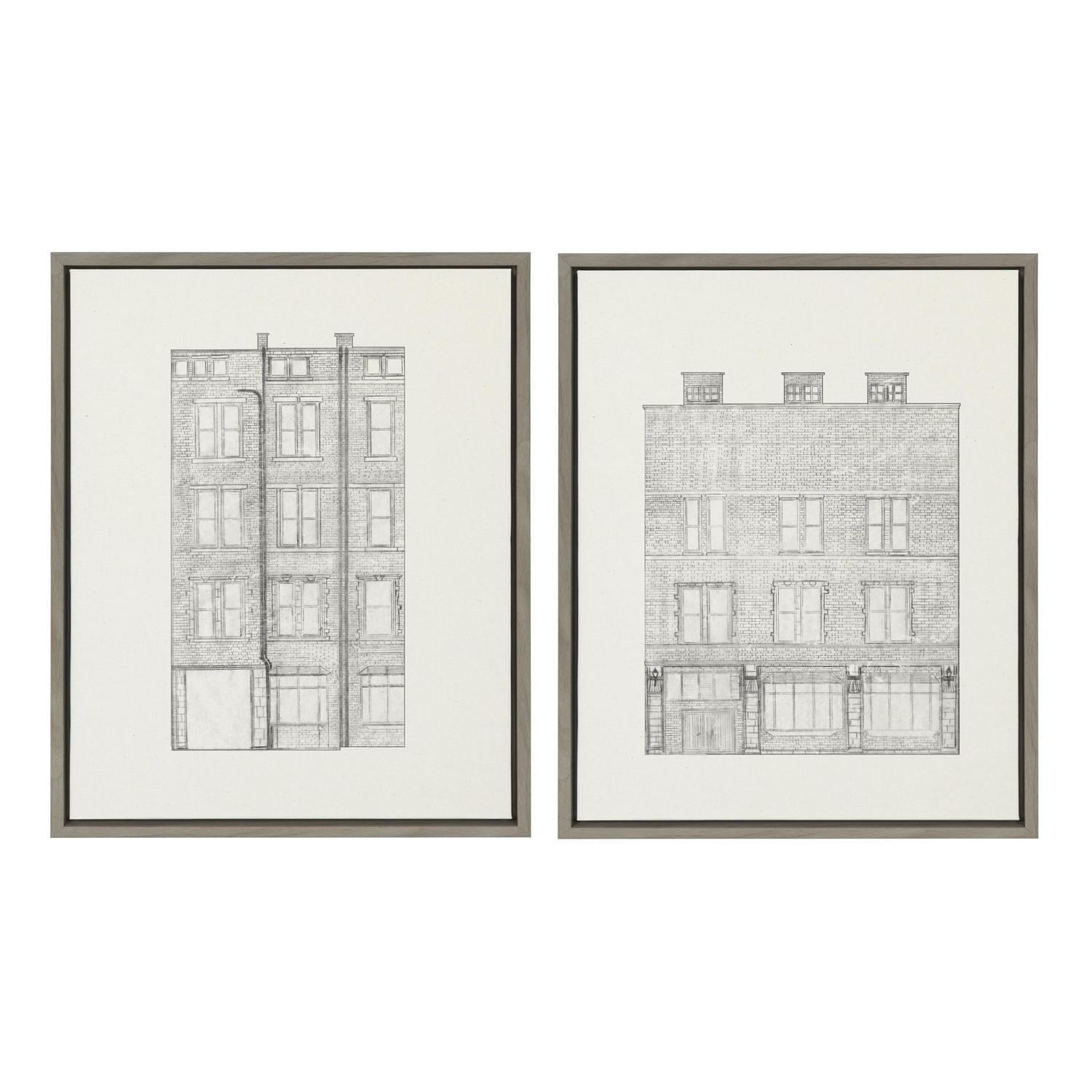 Kate and Laurel Buildings Framed Canvas Art Prints 18  x 24  Set of 2  Crowdfused