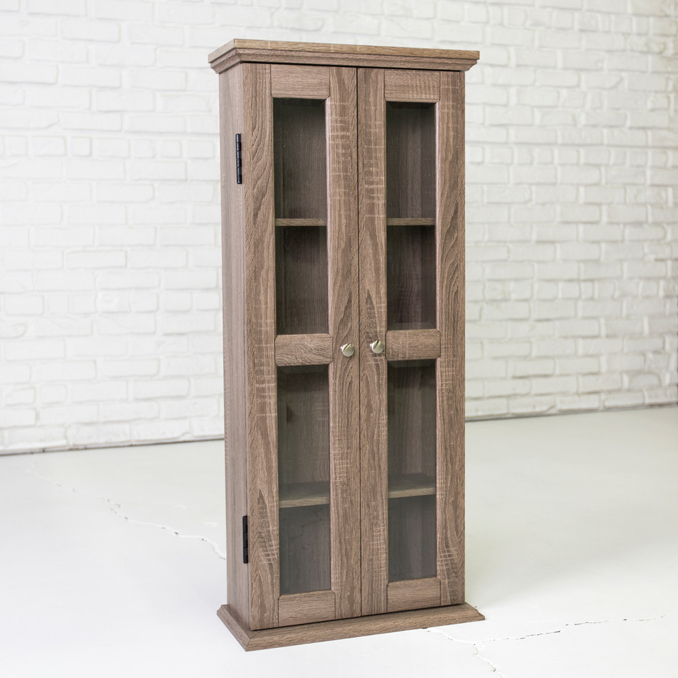 41 quotWood Media Tower Cabinet  Brown   Farmhouse   Media Cabinets   by VirVentures  Houzz