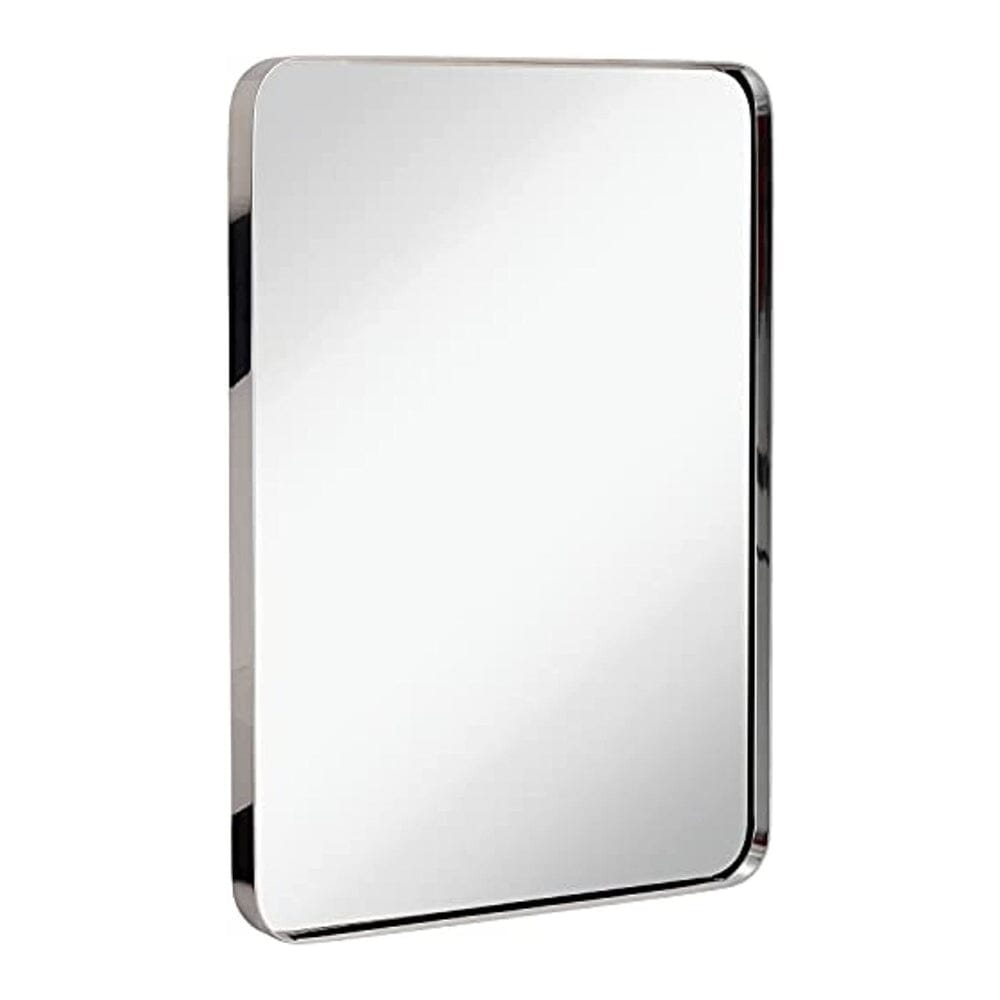 Contemporary Polished Metal Wall Mirror | Glass Panel Polished Silver Framed (16