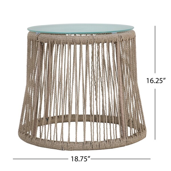 Southport Outdoor Steel and Rope Side Table with Tempered Glass Table Top by Christopher Knight Home