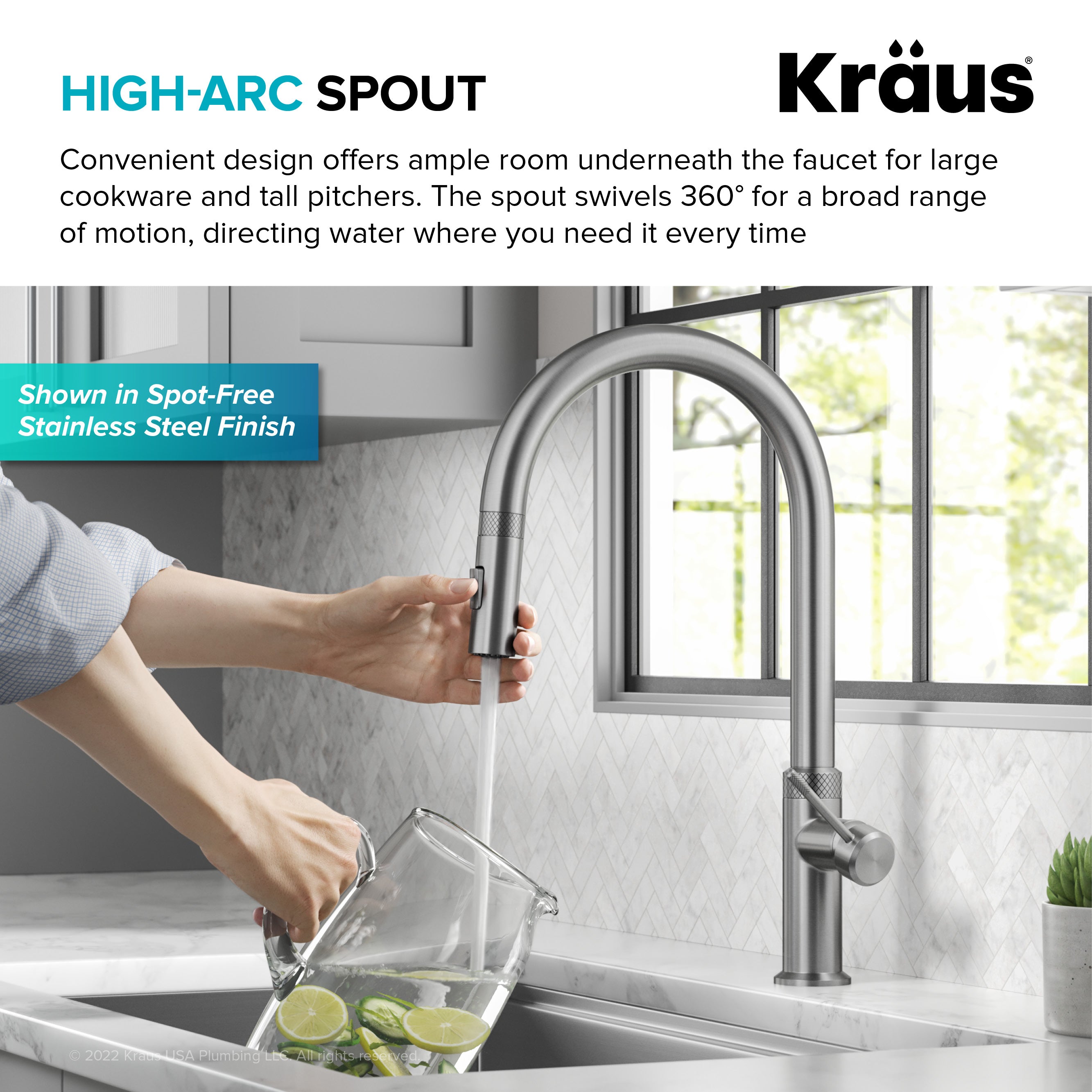 KRAUS Oletto Modern Industrial Pull-Down Single Handle Kitchen Faucet in Spot Free Stainless Steel