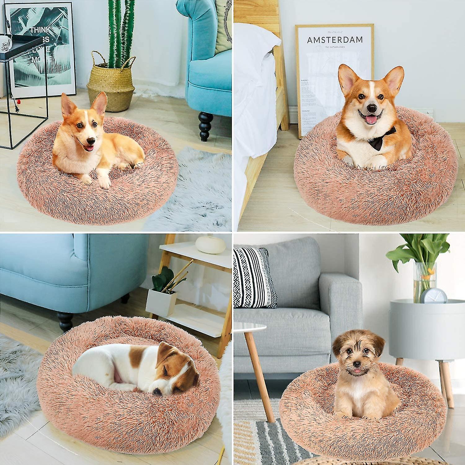 Round Dog Basket Cat Cushion Donut Basket， Dog Basket Dog Bed Extra Soft Cozy And Cute Dog Bed， Cushion， 70cm， Pink