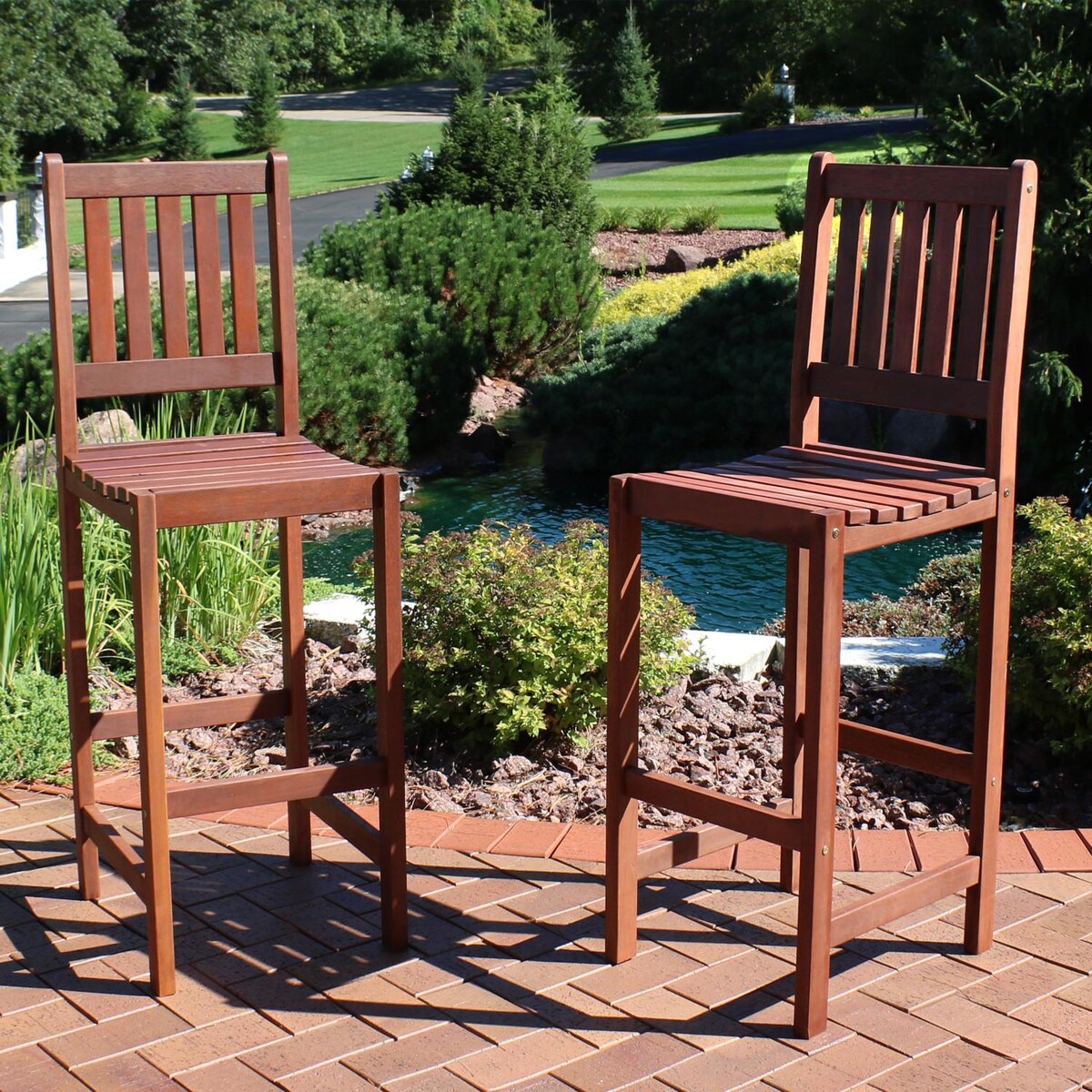 Ultimate Patio 2 Piece Meranti Wood Bar Height Chair Set W/ Teak Oil Finish