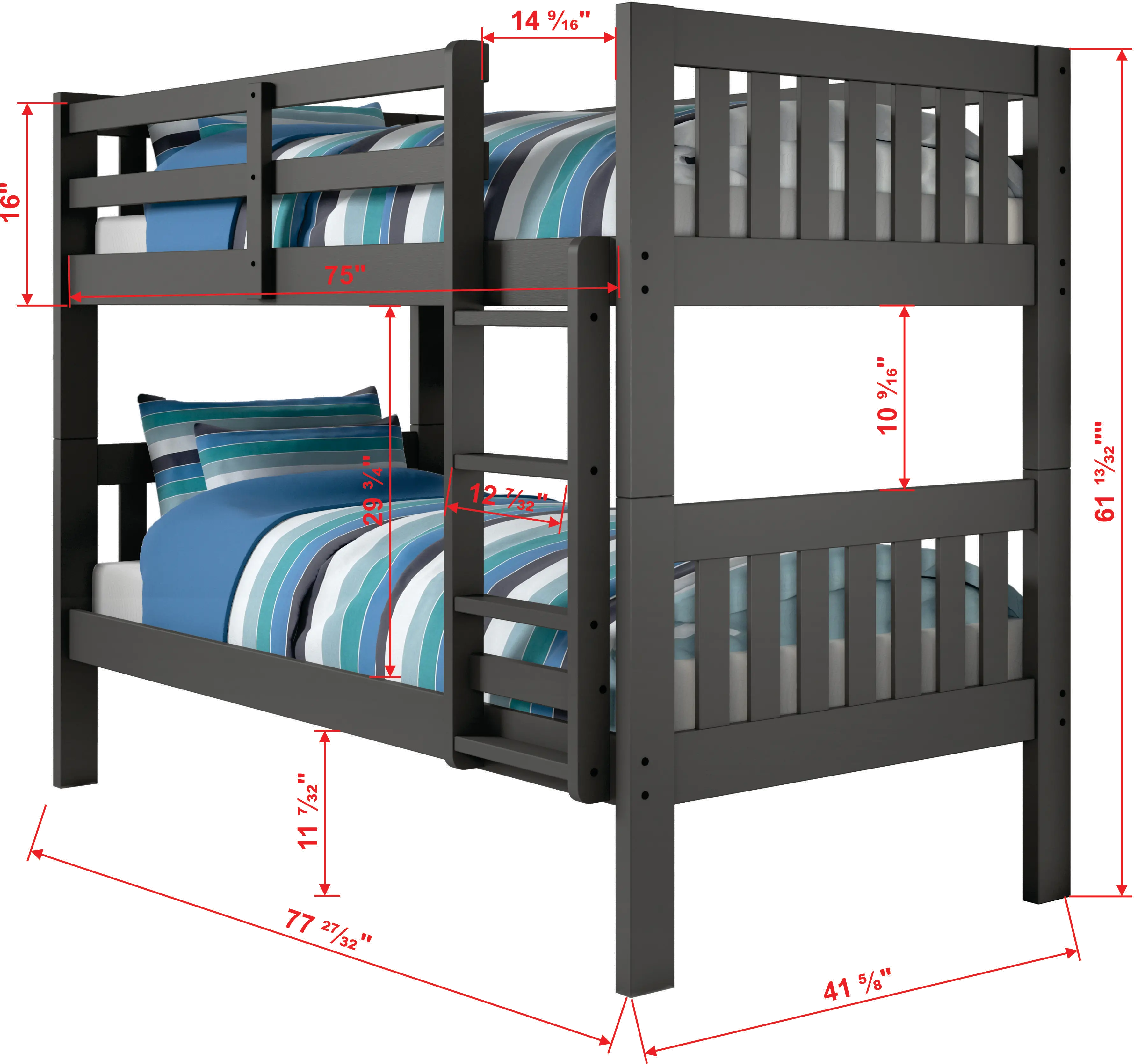 Classic Gray Twin over Twin Bunk Bed - Mission