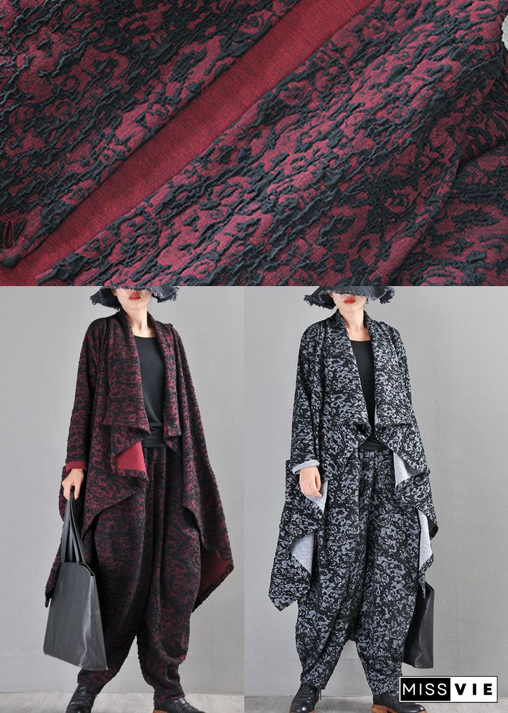 Boutique Black Grey Knit asymmetrical design Print Fall Coat