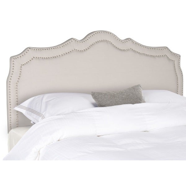 SAFAVIEH Skyler Taupe Linen Upholstered Headboard - Silver Nailhead (Queen) - - 9529819