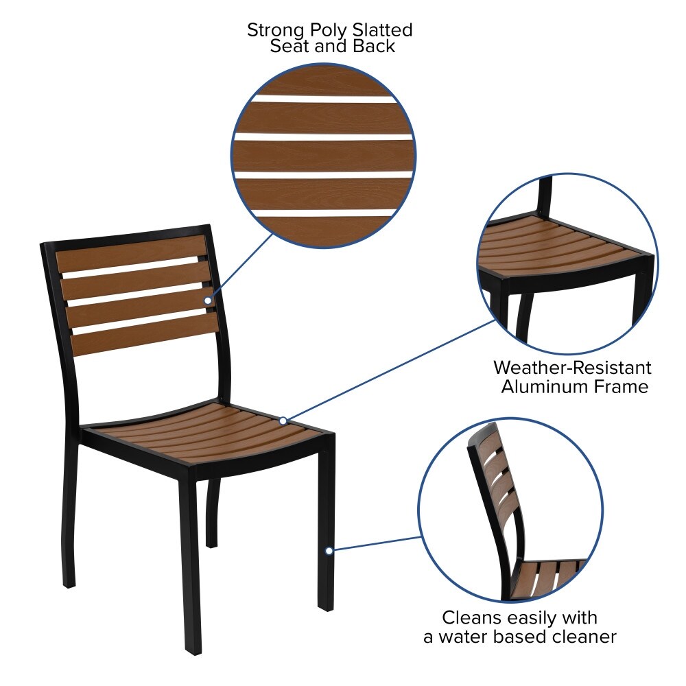 2 Pack Outdoor Faux Teak Side Chair with Poly Slats   Teak Patio Chair