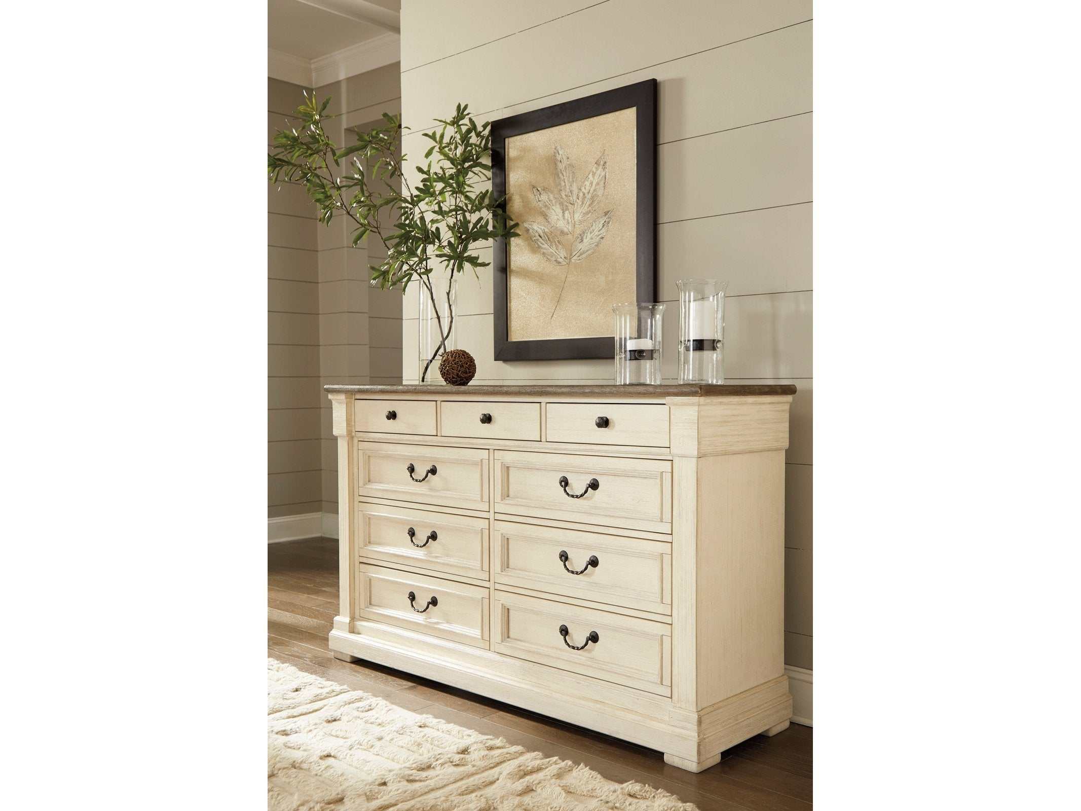 (Online Special Price) Bolanburg Weathered Oak & Antique White Dresser w/ 9 Drawers