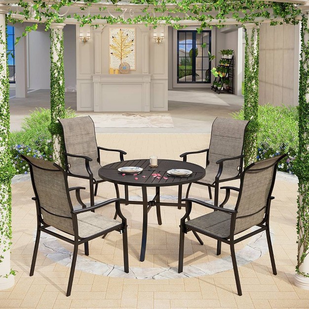 5pc Patio Dining Set With Round Table amp Sling Arm Chairs Captiva Designs