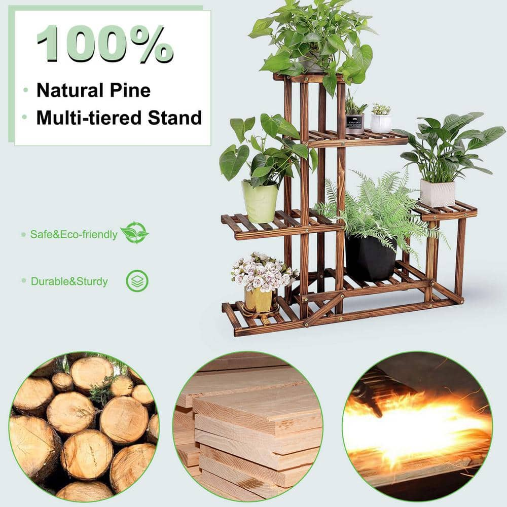 AESOME 6 Tiered Plant Stand 37.8 in. Tall Wood Large Flower Pot Holder Shelf 6 Potted Planter Display Rack for Garden Patio HJ-A