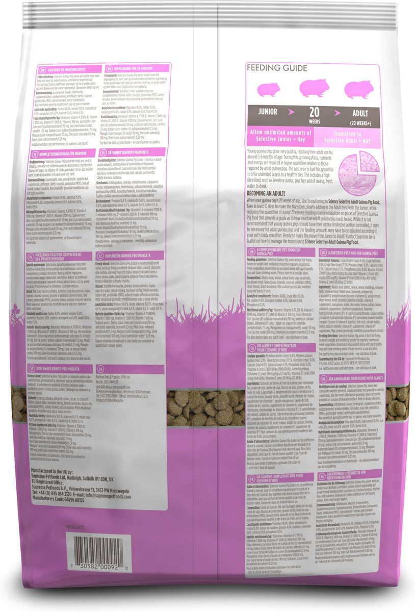 Science Selective Junior Guinea Pig Food， 3.3-lb bag