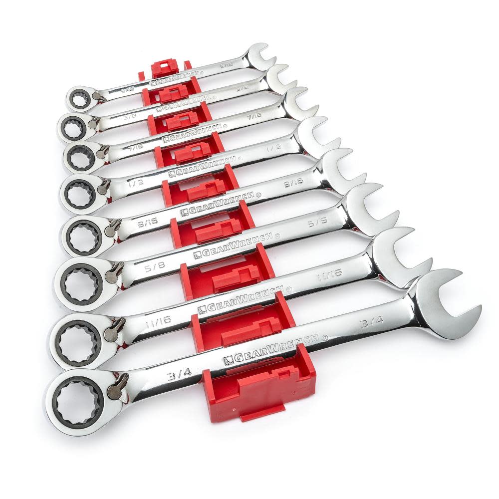 8 Piece 12 Point Reversible Ratcheting Combination Wrench Set， SAE ;