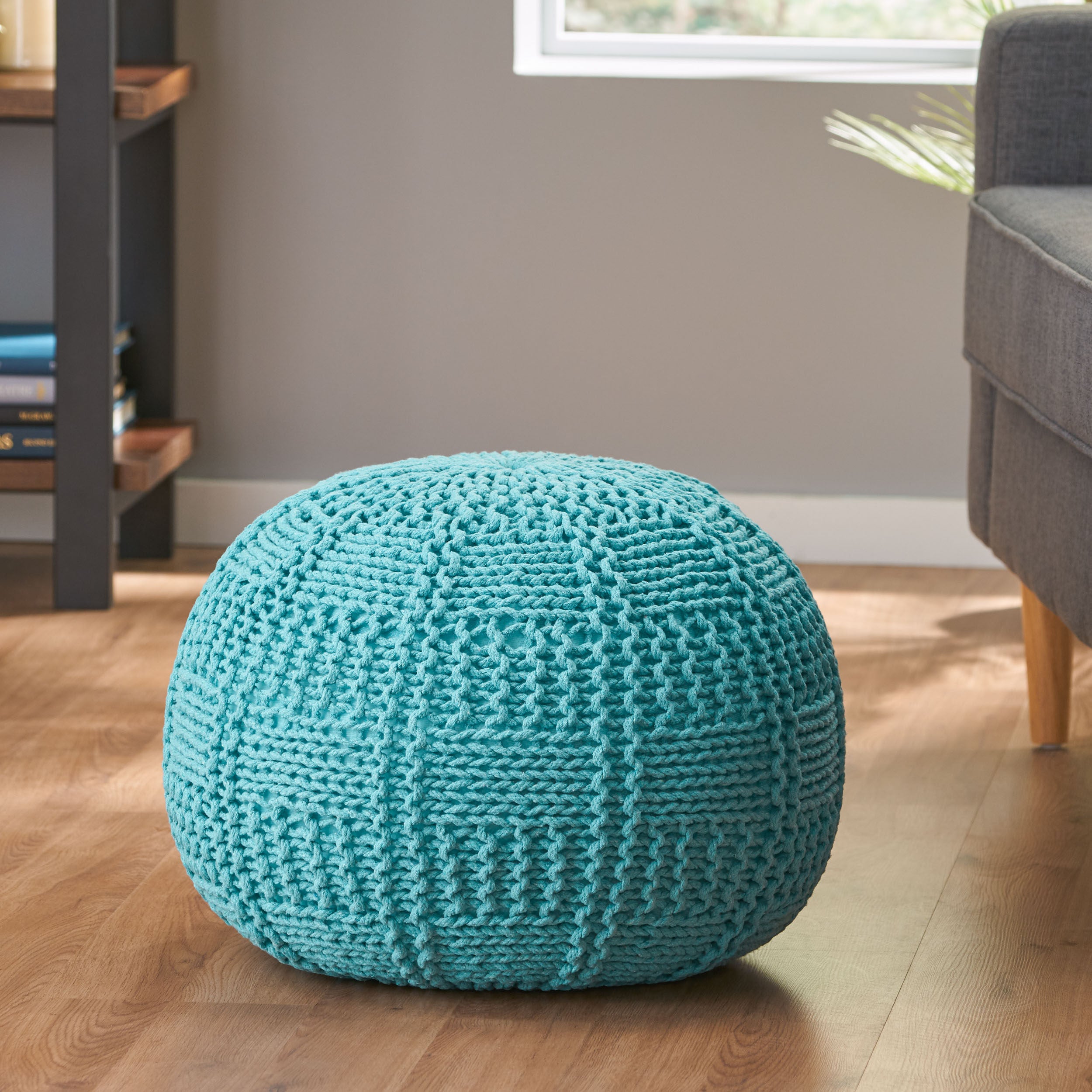 Sardis Modern Knitted Cotton Round Pouf