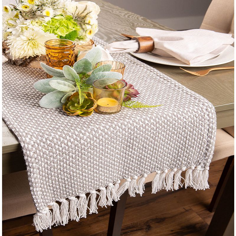 72 Gray and White Rectangular Woven Table Runner