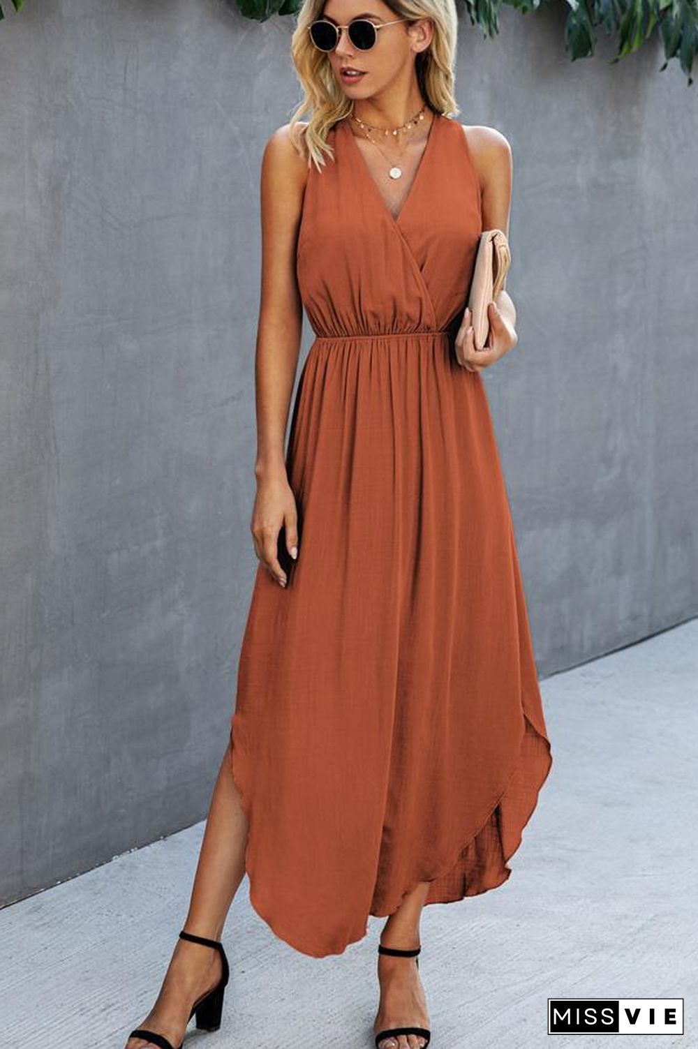 V Neck High Waist Sleeveless Maxi Dress