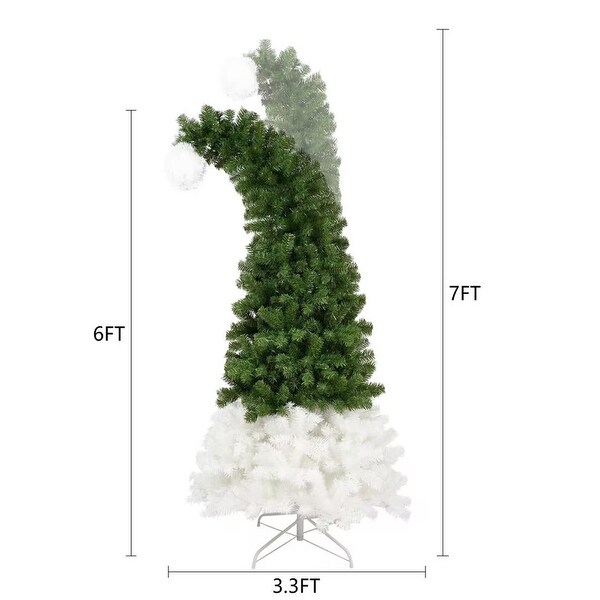 6FT Christmas Tree With Bendable Santa Hat Style Hinged Artificial Fir Bent Top Holiday Decoration