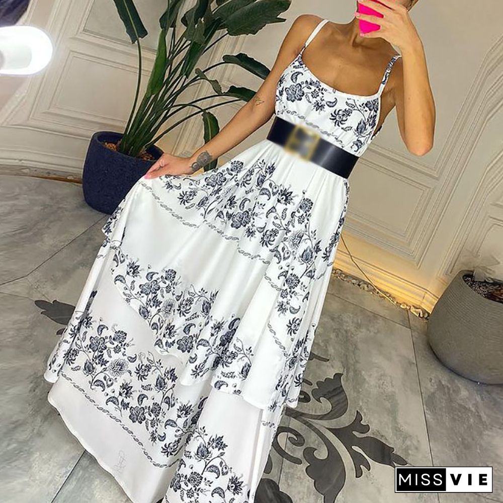 Summer Sexy Boho Print Sling Loose Dress Women Casual Beach Sleeveless Maxi Dresses New Harajuku Pattern Retro Party Dress