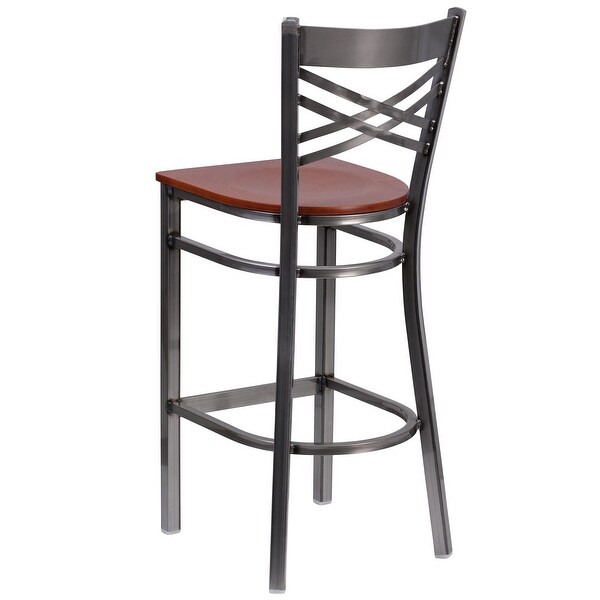 X Back Metal Restaurant Barstool - Vinyl Seat - 17