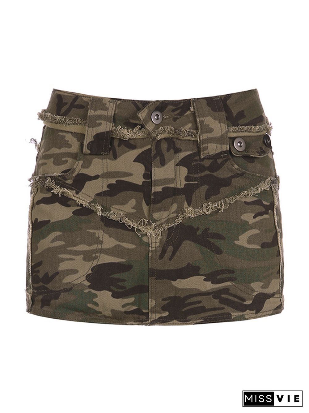 Camo Raw Edge Decor High Waist Mini Skirt