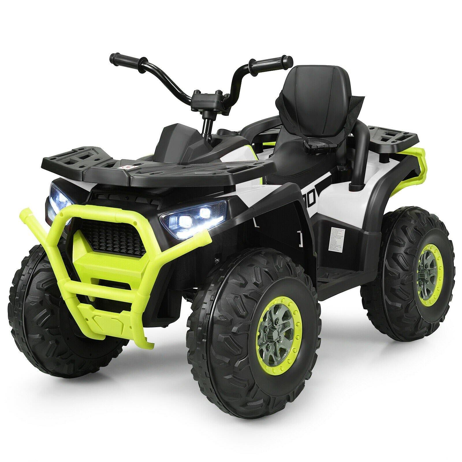 Costzon Ride on ATV, 12V Battery Powered Electric Vehicle w/ Safety Belt, LED Lights