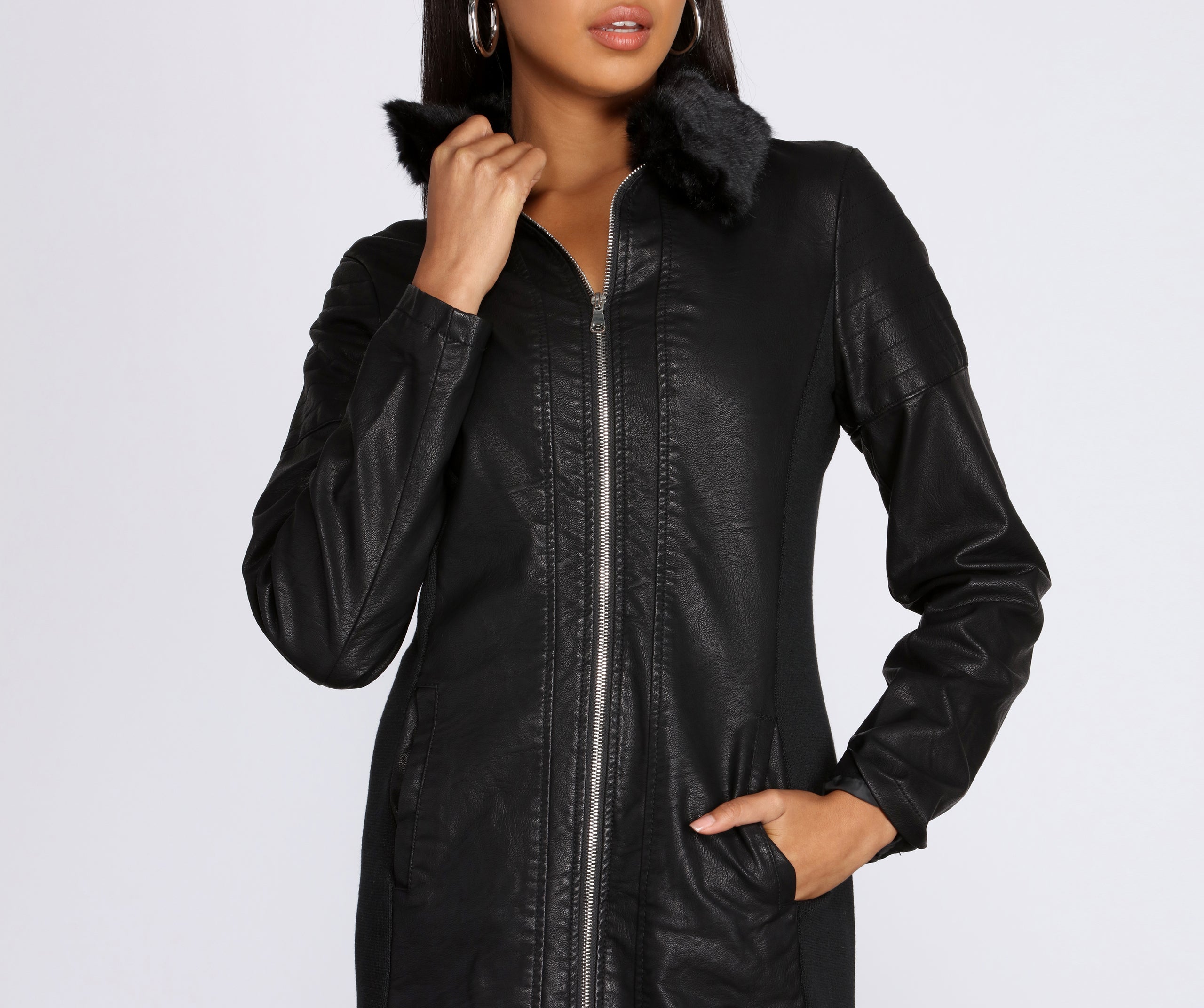 Faux Leather Long Line Jacket