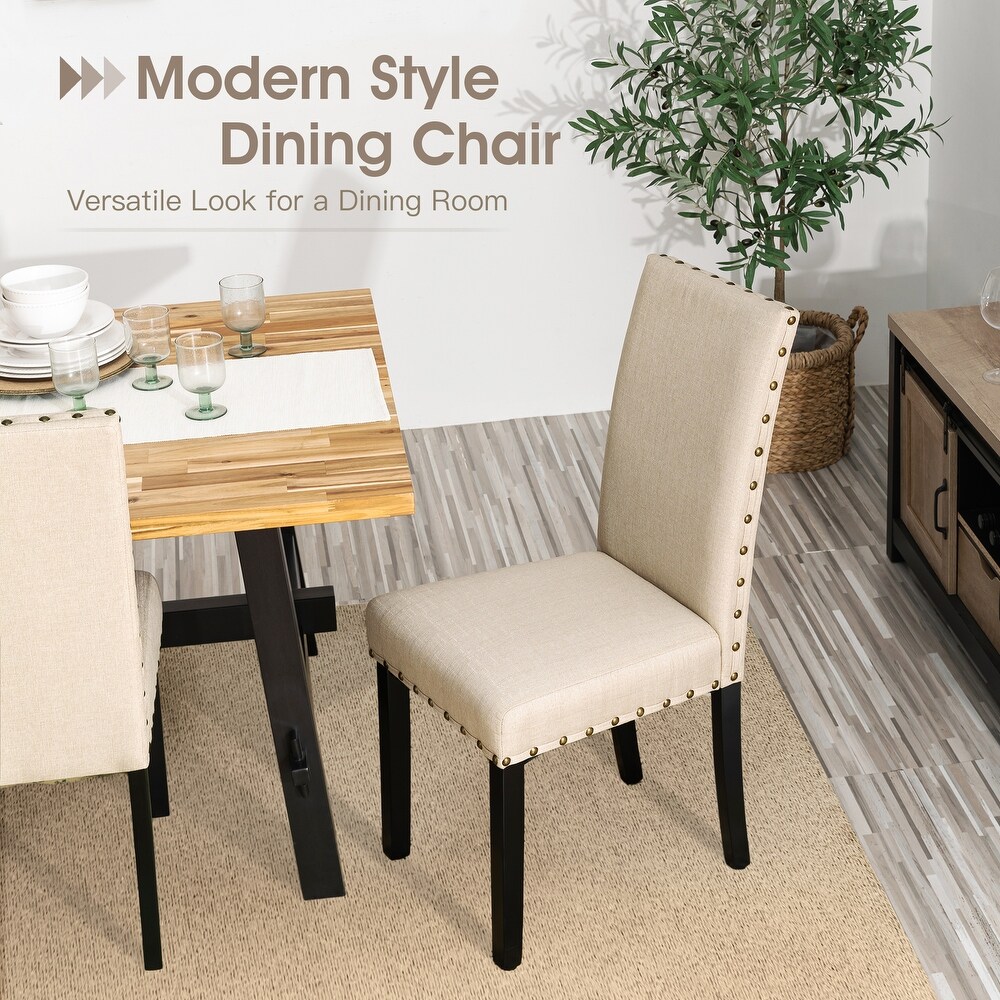 Glitzhome 38''H Set of 2 High Back Linen Fabric Studded Dining Chairs with Footpads