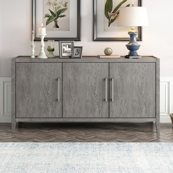 Modern Storage Cabinet Sideboard with 3 Metal Handles and 3 Doors， Wooden Cabinet with Adjustable Shelf for Entryway， Living Room