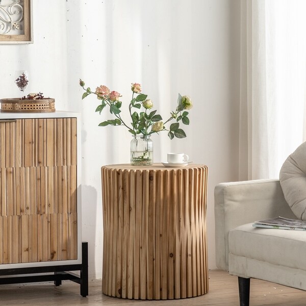 Retro Fashion Style Cylindrical Coffee Table with Vertical Texture Relief Design