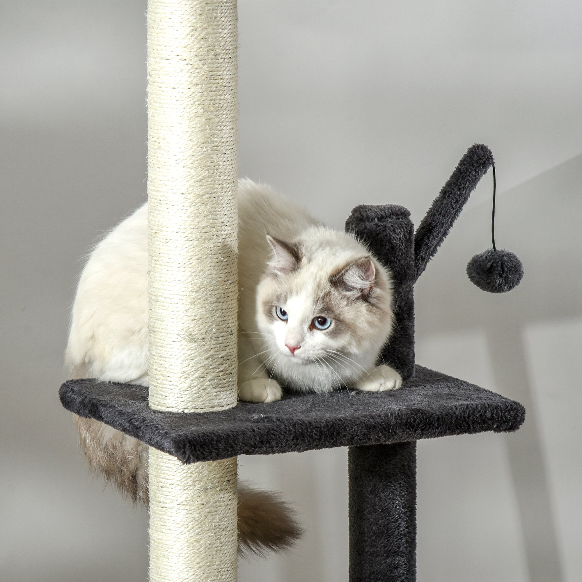 PawHut Cat Tower Adjustable Height w/ Scratching Board and Post， 93.75