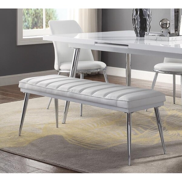 Global Pronex Weizor Bench， White PU and Chrome for Living Room and Dining Room