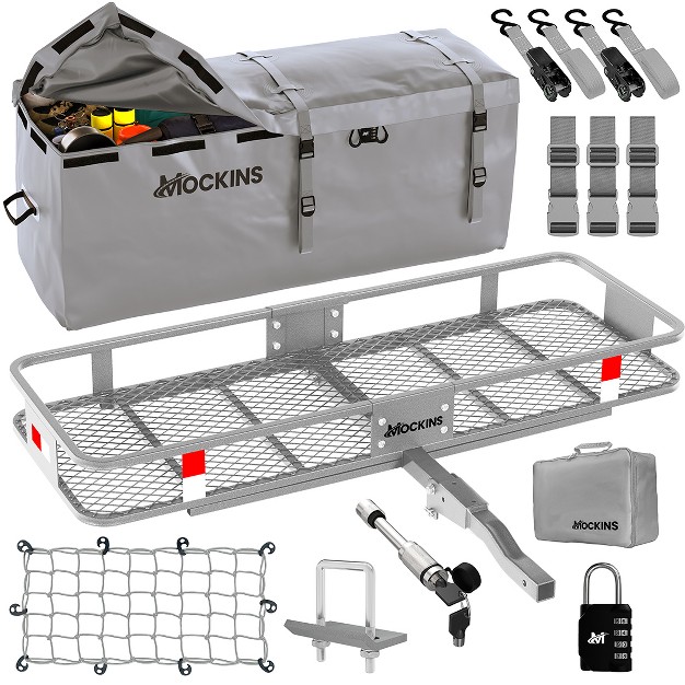 Car Cargo Carrier Hitch Mount 500 Lbs Cap Folding Hitch Basket With 16 Cf Cargo Bag Gray