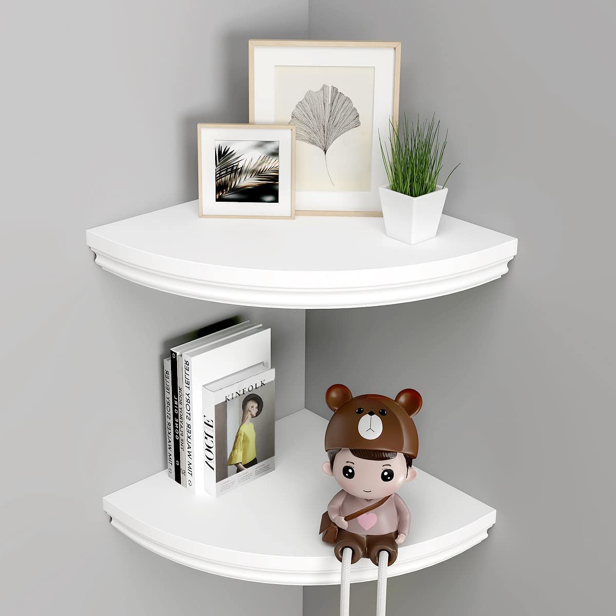 WELLAND Modern Wall Mounted Corner Shelves Corner Display Floating Shelf, Set of 2, White Finish