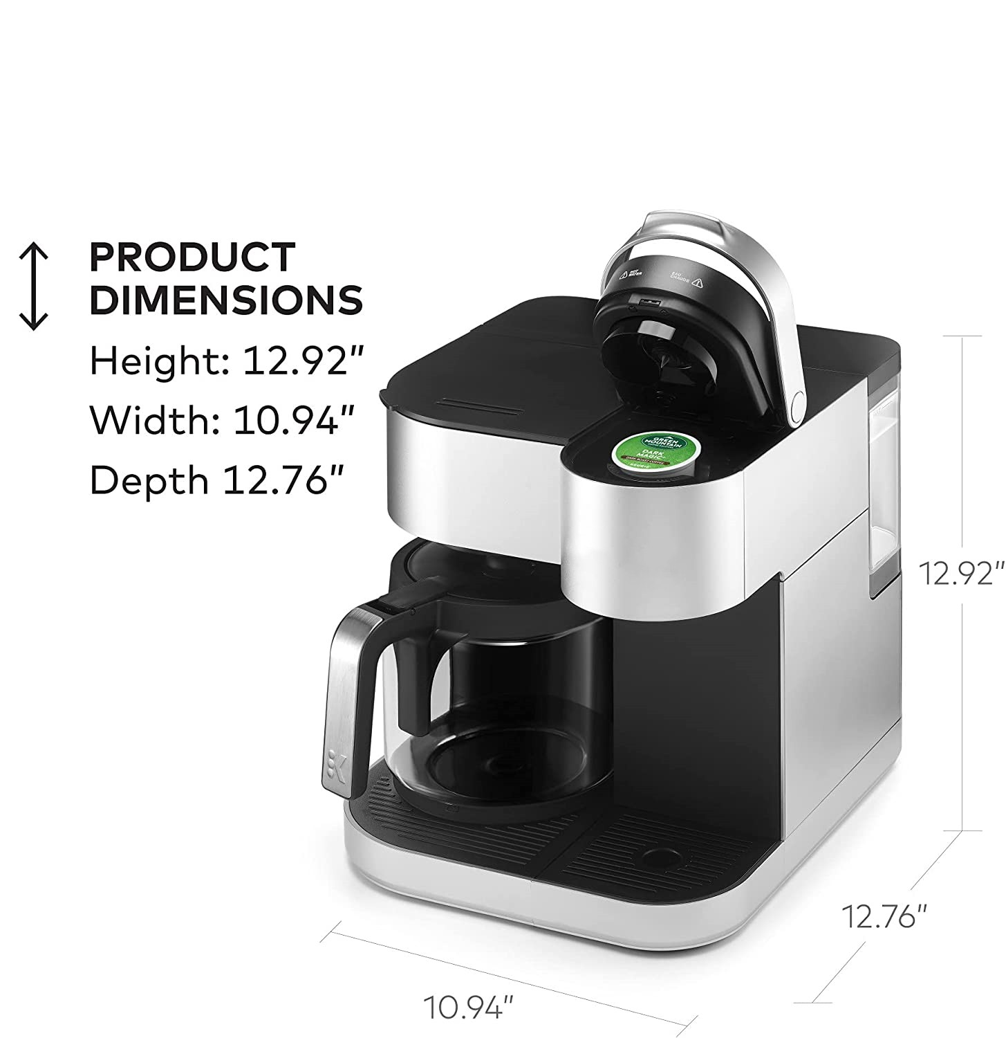 K-Duo Coffee Maker, Single Serve and 12-Cup Carafe Drip Coffee Brewer, Compatible with K-Cup Pods and Ground Coffee, Black