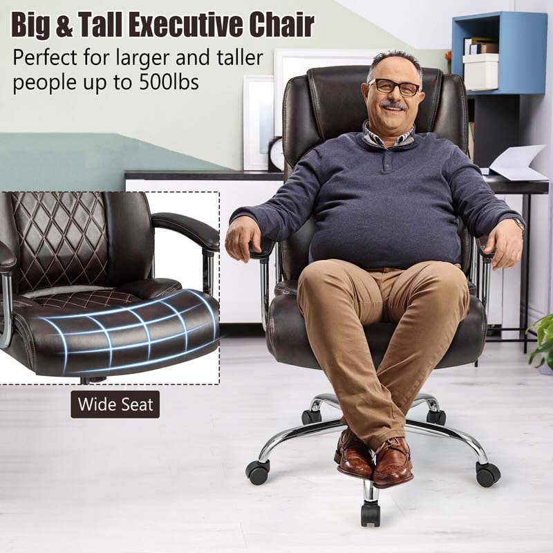 500 LBS Big & Tall Office Chair, Extra Wide Seat Leather Executive Chair, Height Adjustable Swivel Computer Desk Chair