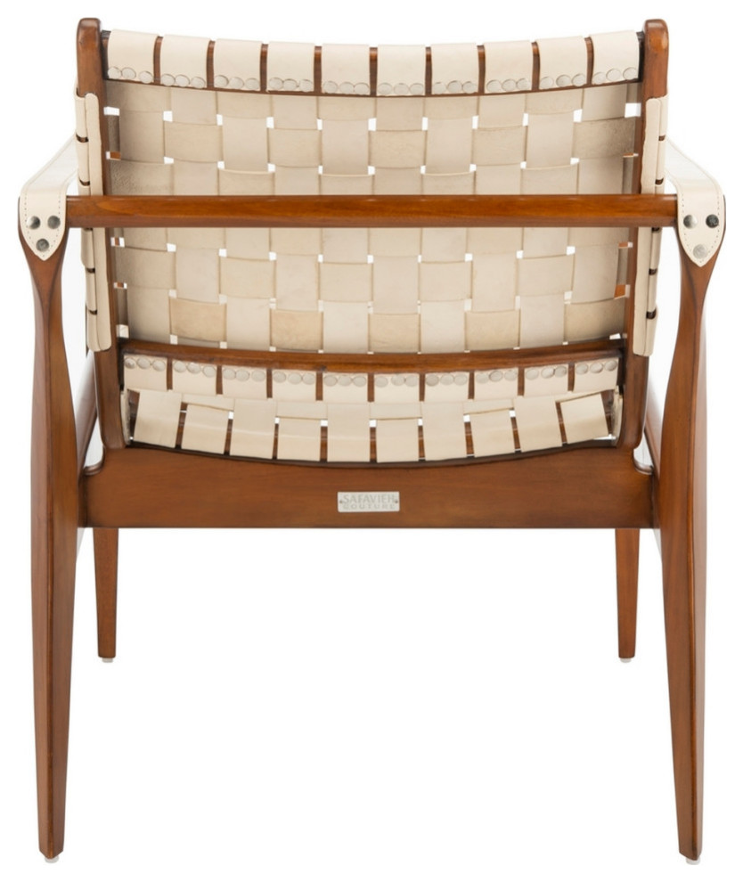 Conrad Leather Safari Chair White/Light Brown   Midcentury   Armchairs And Accent Chairs   by V.S.D Furniture  Houzz