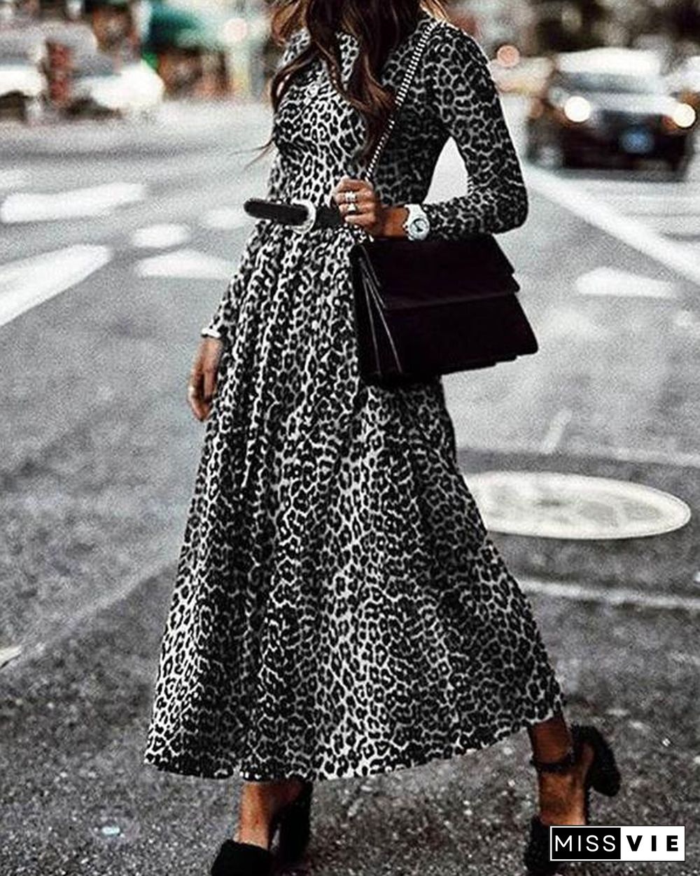 Holiday Leopard Print Crew Neck Dresses